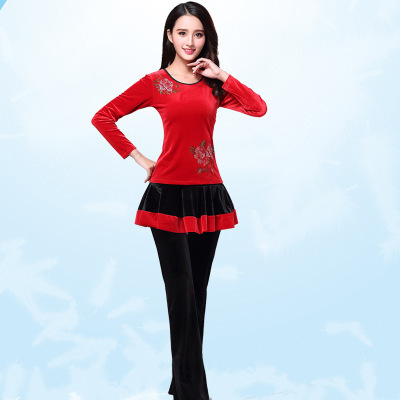 Square dance clothing autumn and winter new long-sleeved women's gold velvet dance skirt suit middle-aged and elderly dance costumes