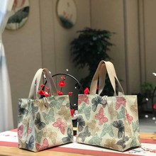 中号大容量手提包手拎包时尚妈咪新款便当袋帆布饭盒袋收纳袋花朵