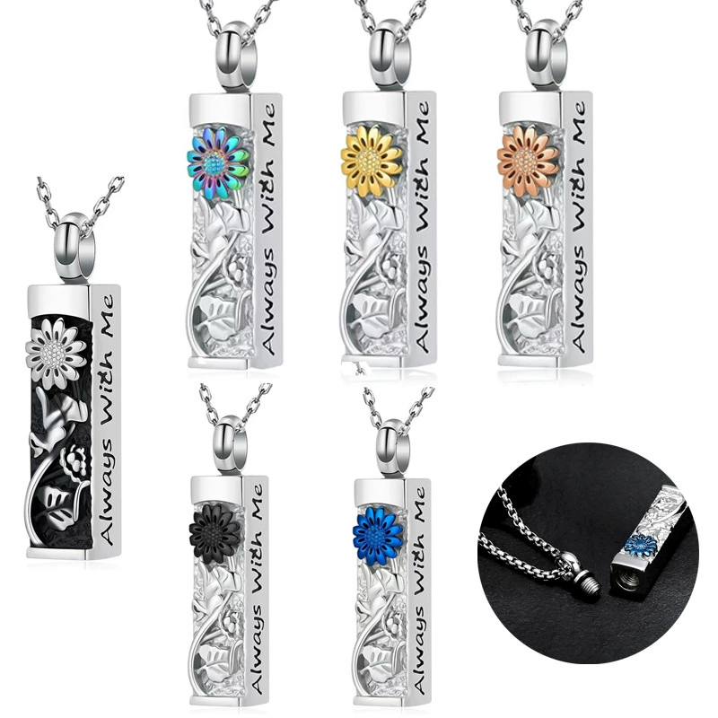 Кросс-бордерный бестселлер: памятный кулон-урна для шерсти питомца, открывающийся подсолнухом, квадратная колонна, кулон-урна, флакон духов