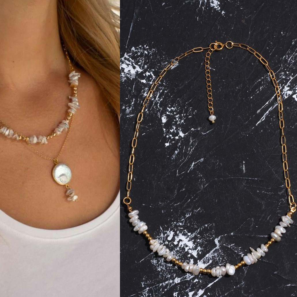 28g Weight Earrings, Necklace Classification 2 PCS/Package Quantity Holiday, Daily Occasion Freshwater Pearl, Titanium Steel Material Geometric Pattern Women's Gender Beaded Design Simple Style Style 2 PCS/Package Freshwater Pearl Titanium Steel Freshwater Pearl Jewelry Sets 3