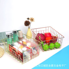 法国玫瑰金色金属电镀铁艺储物篮收纳篮铁线篮收纳筐仿金铁丝篮子