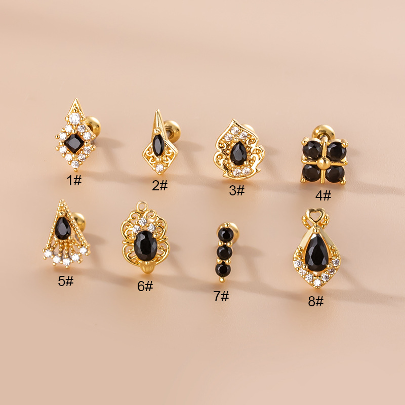 4g Weight 1 Piece Ear Cartilage Rings & Studs Fashion Solid Color 316L Stainless Steel Copper Plating Inlay Zircon