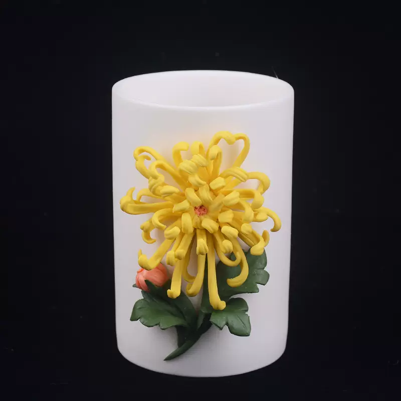 新品手工花陶瓷笔筒 手工捏制菊花梅花陶瓷工艺品 家居收纳桶摆件