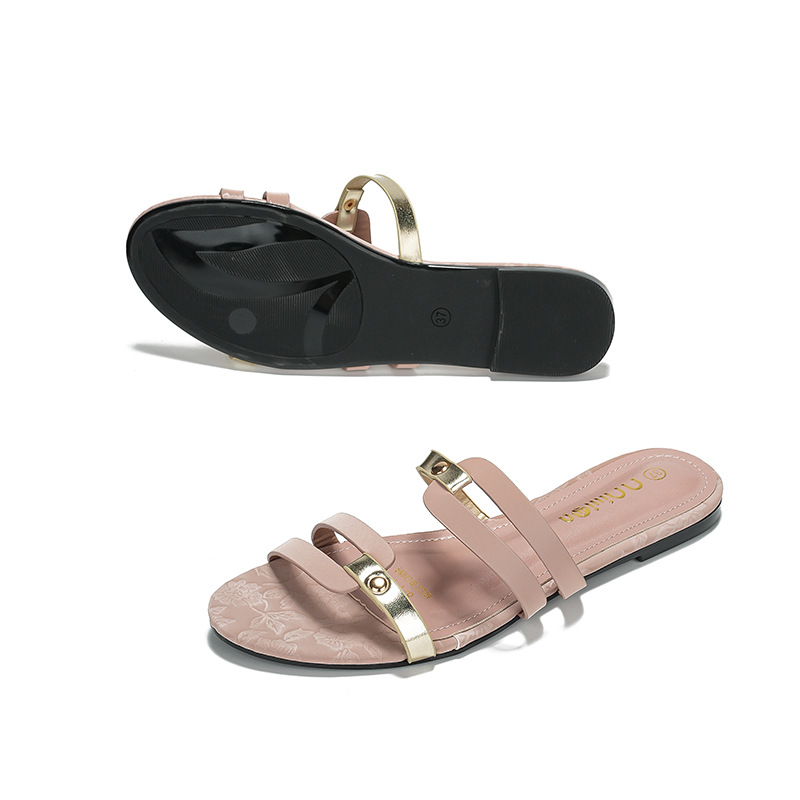 Fashionable Women's Flat Sandals Round-toe Colour-block Beach Shoes_voghion.com