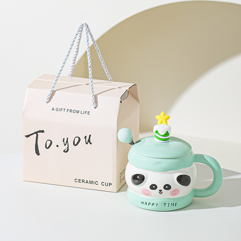 Hermosas tazas de cerámica de regalo de cumpleaños, chicas super lindas, copas de alto valor, tazas con cubierta de cucharas, regalo de mano