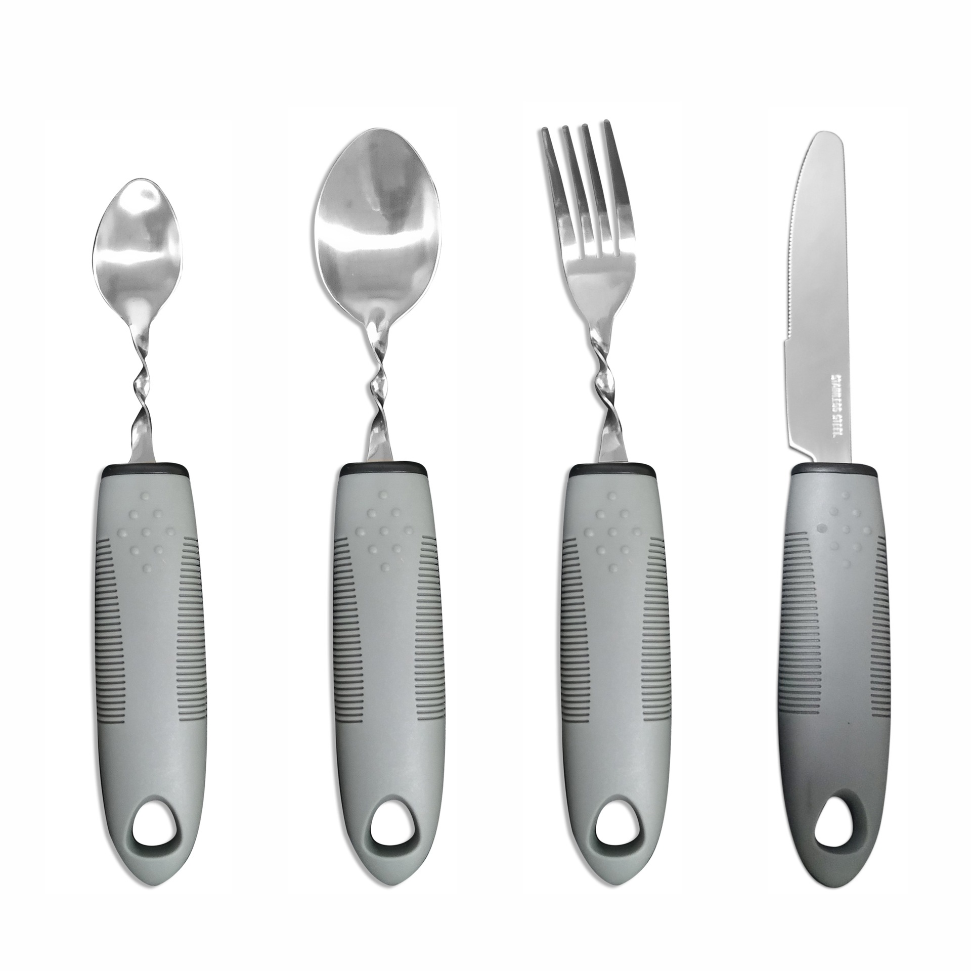 Mango transfronterizo de caucho y plástico de acero inoxidable antivibración, plegable adaptable y doblado para ancianos, vajilla de rehabilitación de alimentos, juego de cuchillos, tenedores y cucharas