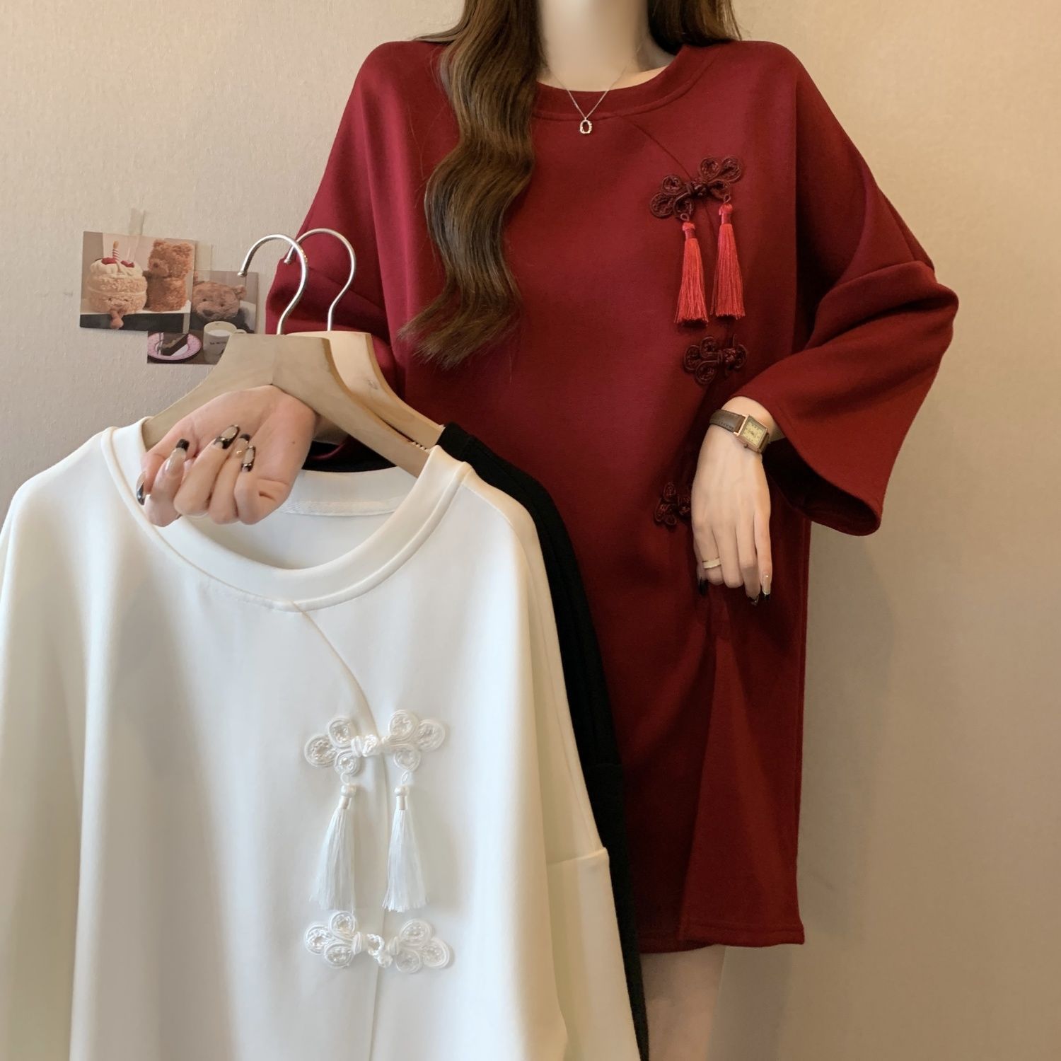 重工国风盘扣开叉短袖T恤女2024夏季新款宽松显瘦大码上衣女装ins