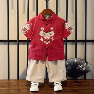 Children's Hanfu Summer Outfit for Boys, Thin Style for Older Children, Baby's First Birthday Ceremony Tang Suit, Cotton and Linen