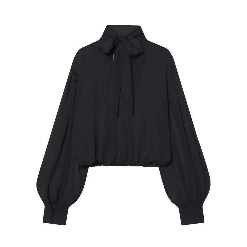 Cross-Border European and American Fashion Aliexpress Hot-Selling American-Style Casual Pleated Semi-Transparent Balloon-Style Top Shirt Cross-Border European and American Fashion Aliexpress Hot-Selling American-Style Casual Pleated Semi-Transparent Balloon-Style Top Shirt