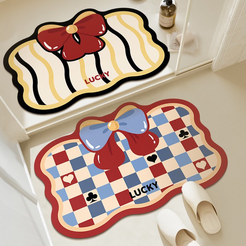 Bowknot cartoon floor mat household bathroom door absorbent quick-drying durable non-slip mat easy cleaning diatom mud floor mat