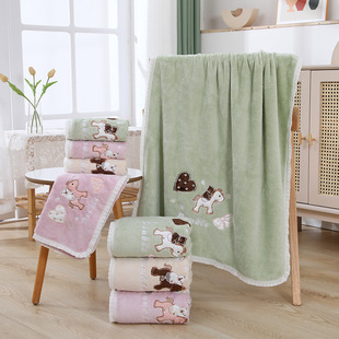Pony Embroidered Cute Girl's New Coral Fleece Bath Towel Lace Absorbent Household Dormitory Gift Candy