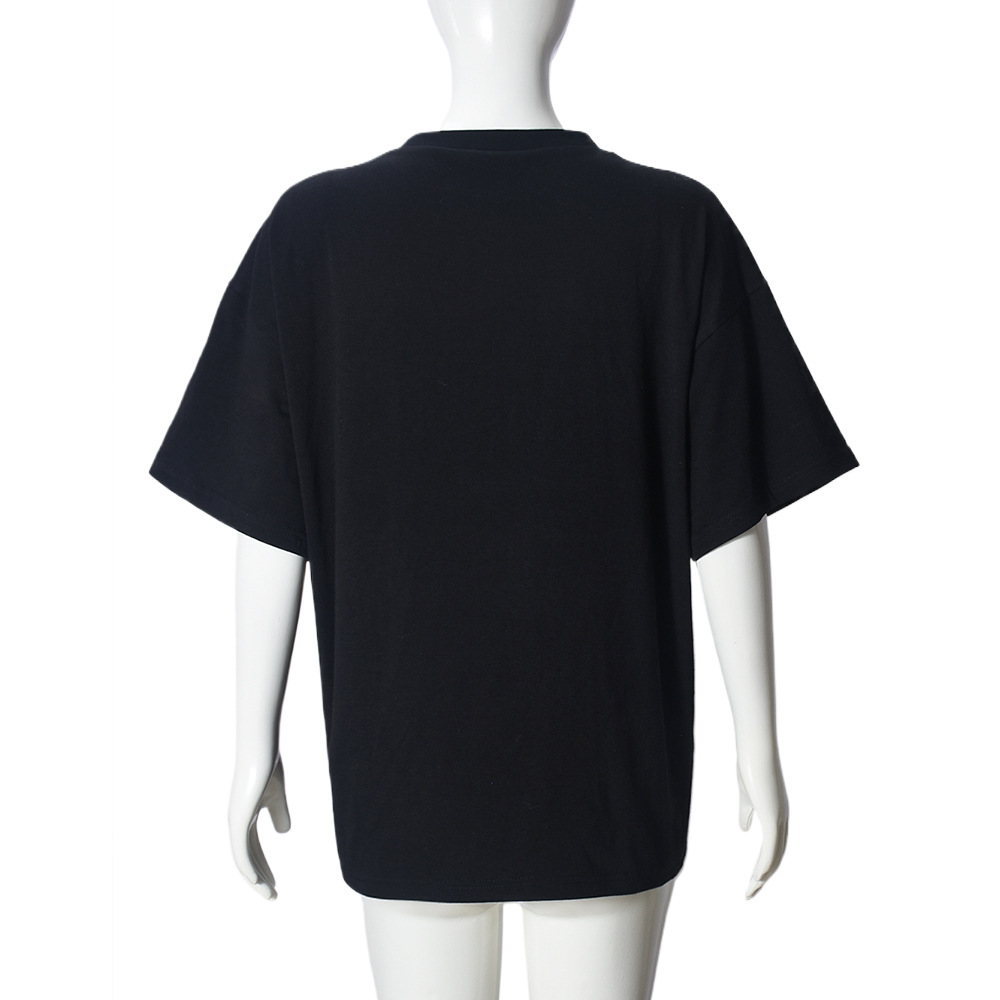 Women Clothing Personality Street Sequin Embroidered Crew Neck Short-Sleeved T shirt Women Top