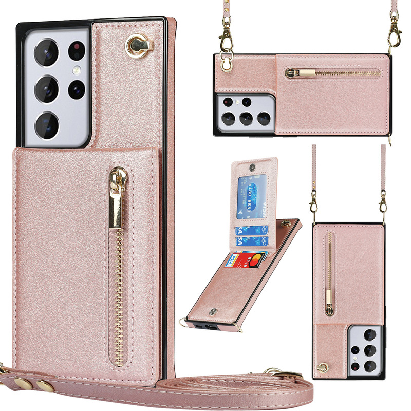 For Samsung S24 Crossbody Mobile Phone Case S23 Ultra Wallet Mobile Phone Protective Case A53 Zipper Leather Case