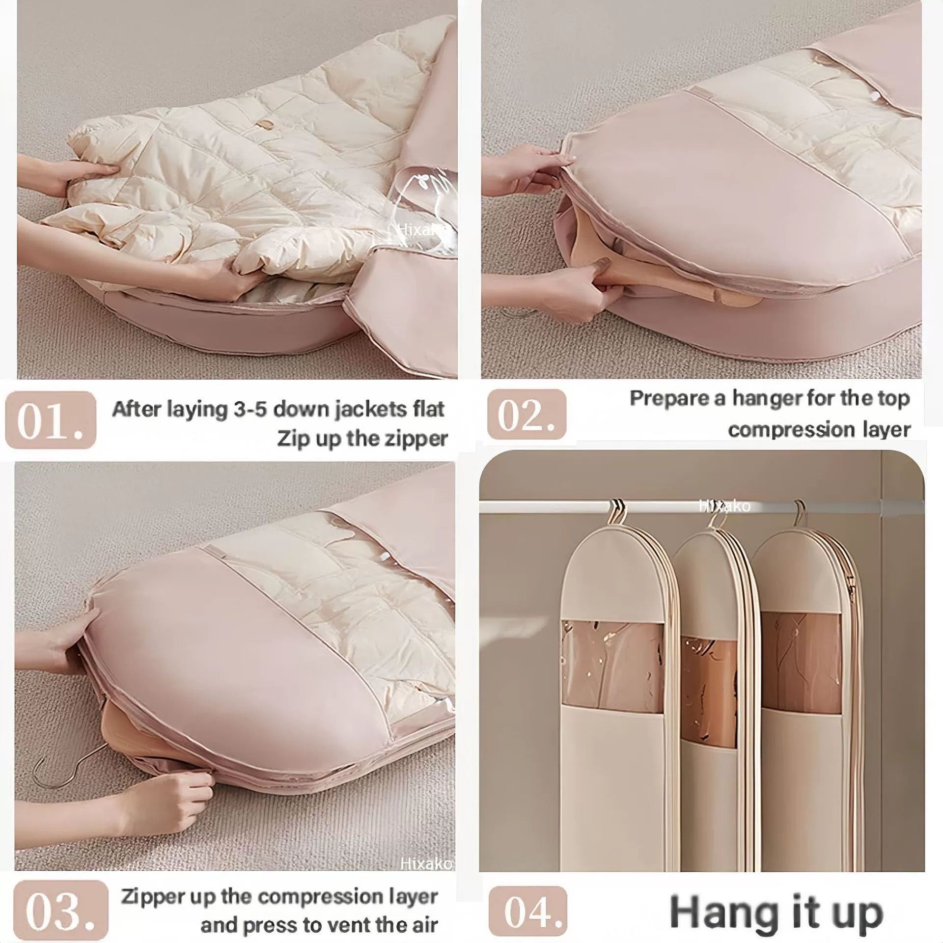 Dustproof down jacket, dust cover, storage system, increased thickness