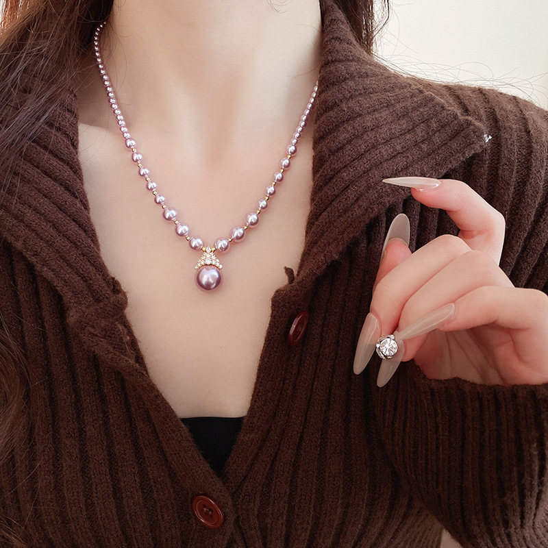 真金电镀圆形珍珠款耳钉项链套装小众耳环时尚气质耳饰轻奢高级感详情26