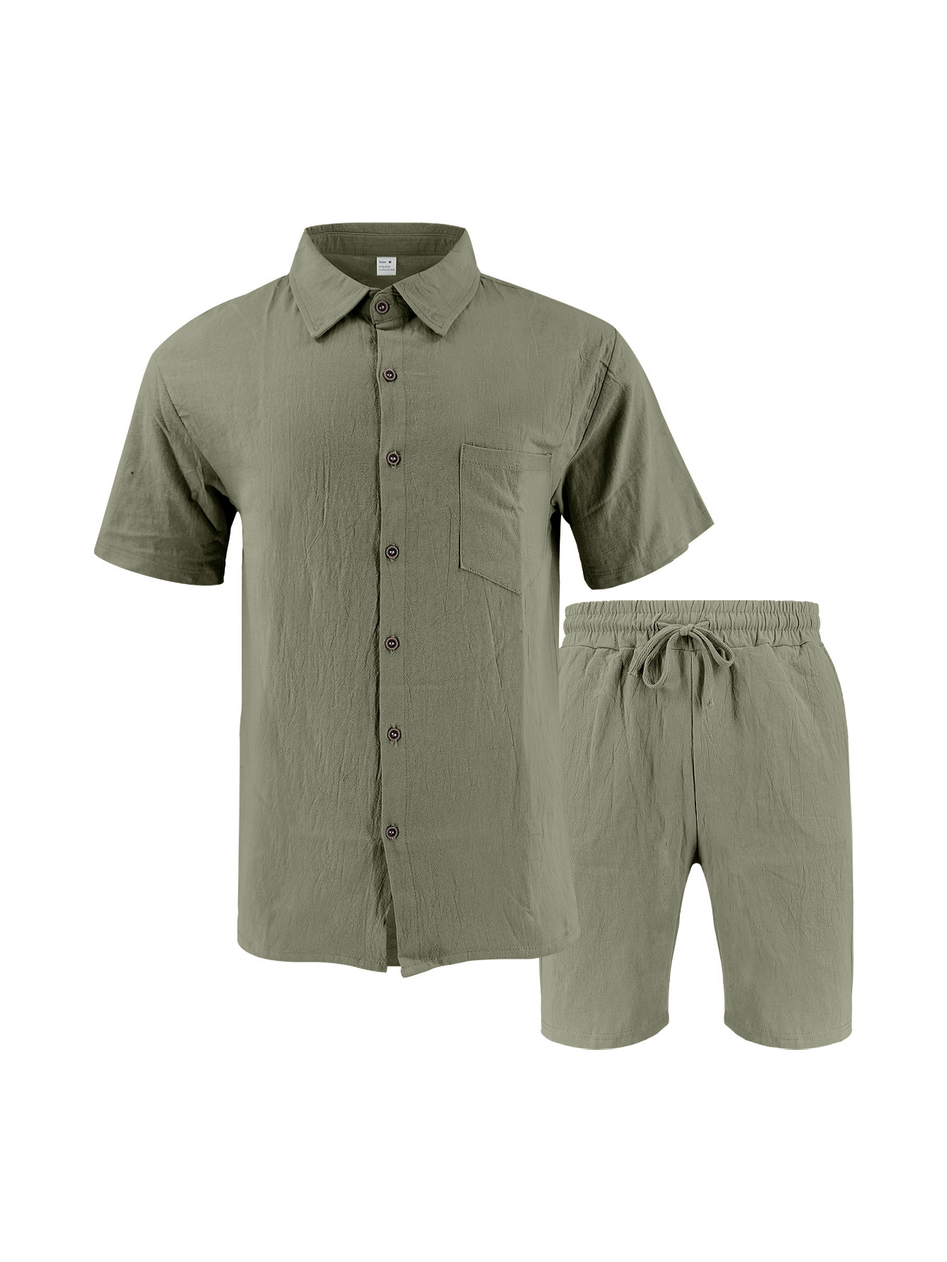 Herren Leinenhemd Mit Shorts Set Sommer Freizeit Strandoutfit_voghion.com