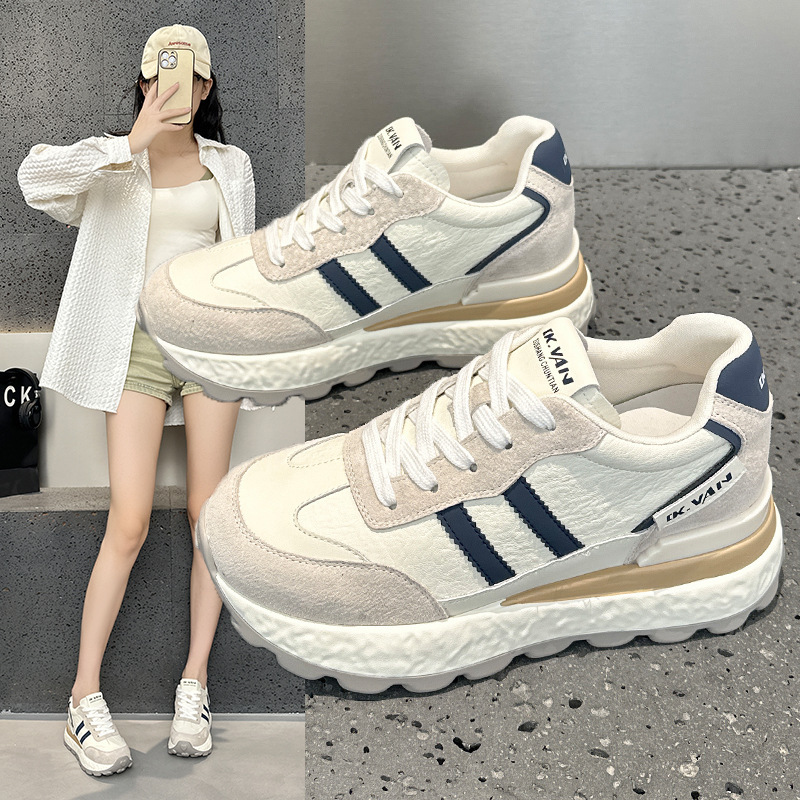 厚底德训鞋女2025秋季新款百搭真皮休闲运动老爹鞋网红透气阿甘鞋|undefined