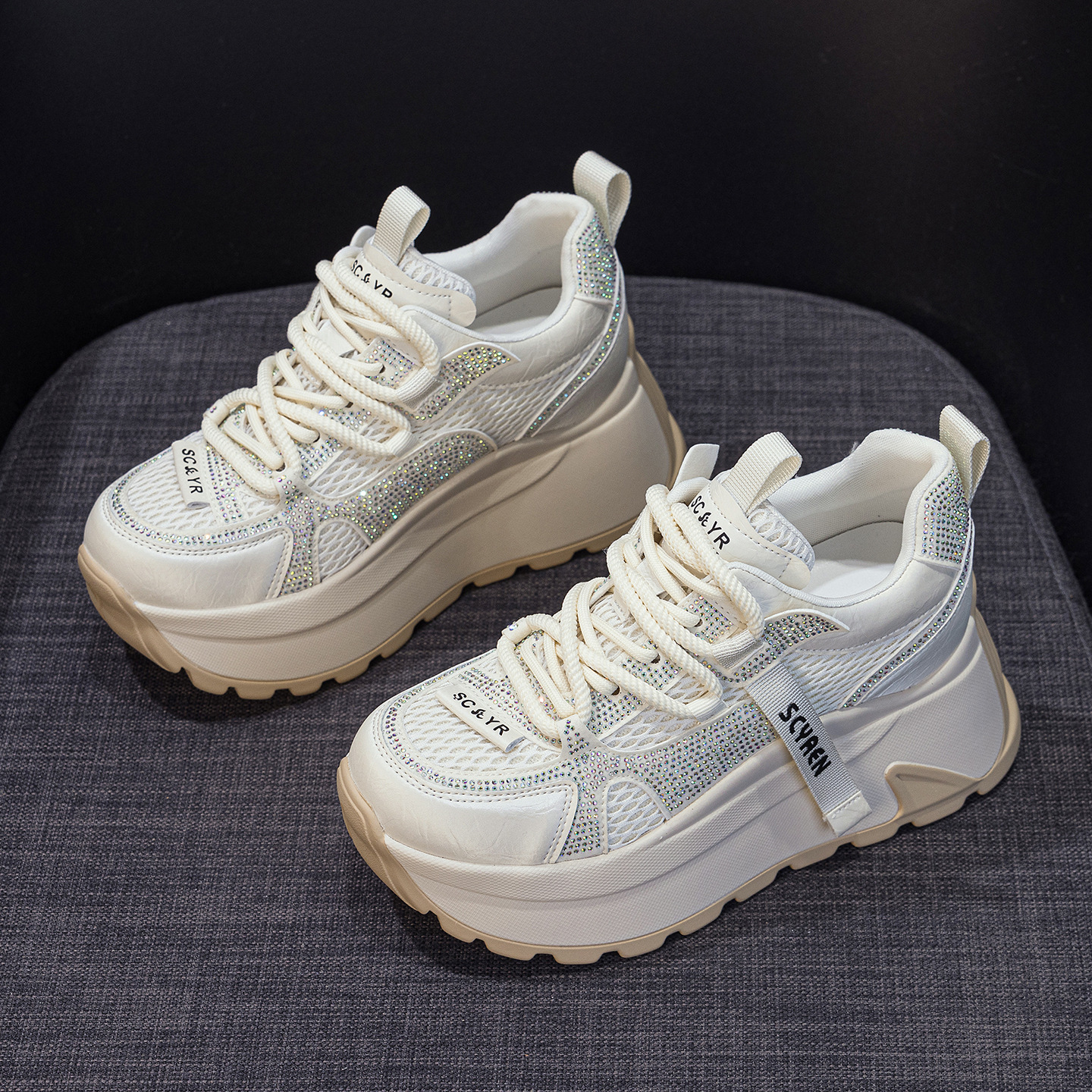 Giày sneaker nữ đế dày phong cách cổ điển phối lưới và da — Vàng lưới 5027-1, Đỏ da 5027, Xám lưới 5027-1, Đỏ lưới 5027-1
