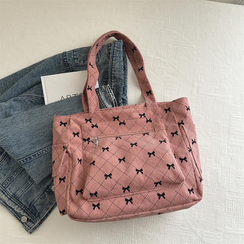 Bolso Tote de pana de moda coreana 2024 verano nuevo estilo bolso de hombro con estampado de diamantes mochila de cercanías con lazo