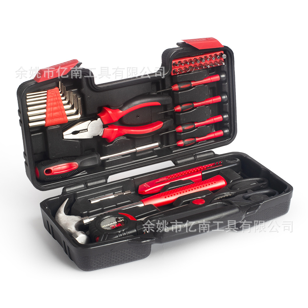 39件套家用工具套装组合 家庭手动维修工具箱套装红色老虎钳
