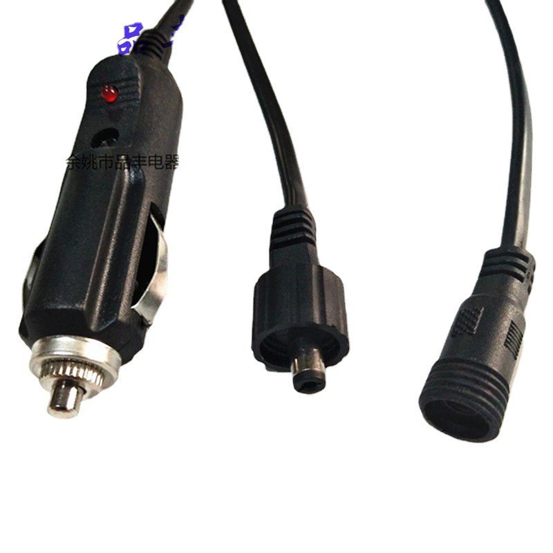 美式带灯点烟器，车充 洗车器 DC带螺纹防掉盖子公母对插电源线