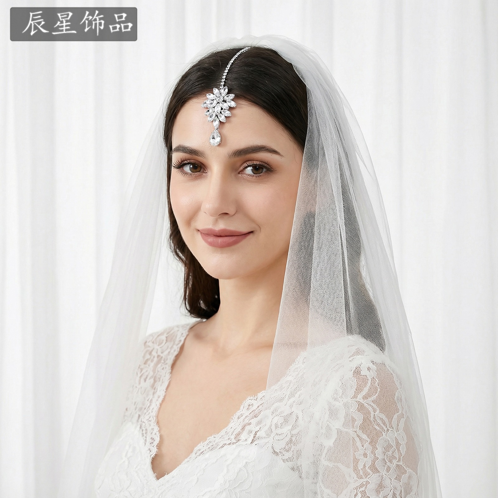 Morning Star Silver Crystal Flower Forehead Pendant Exotic Style Bridal Hair Chain Dance Performance Decorative Hair Accessory Cx973