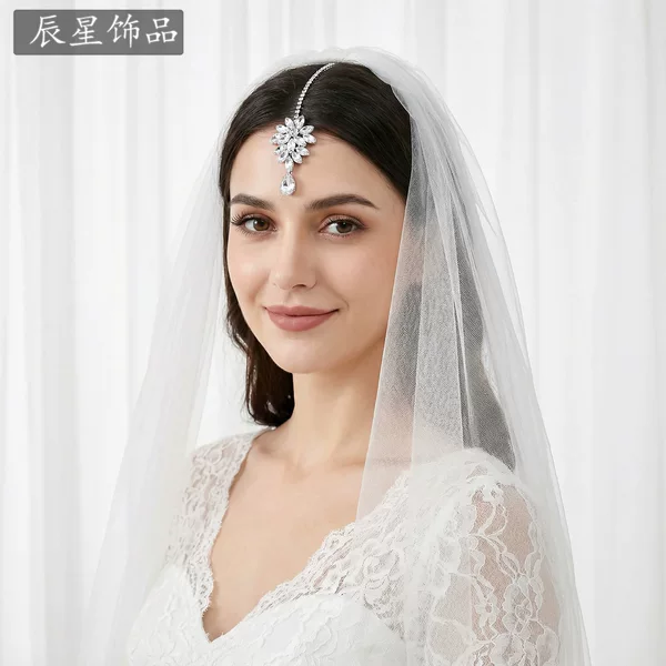 Morning Star Silver Crystal Flower Forehead Pendant Exotic Style Bridal Hair Chain Dance Performance Decorative Hair Accessory Cx973
