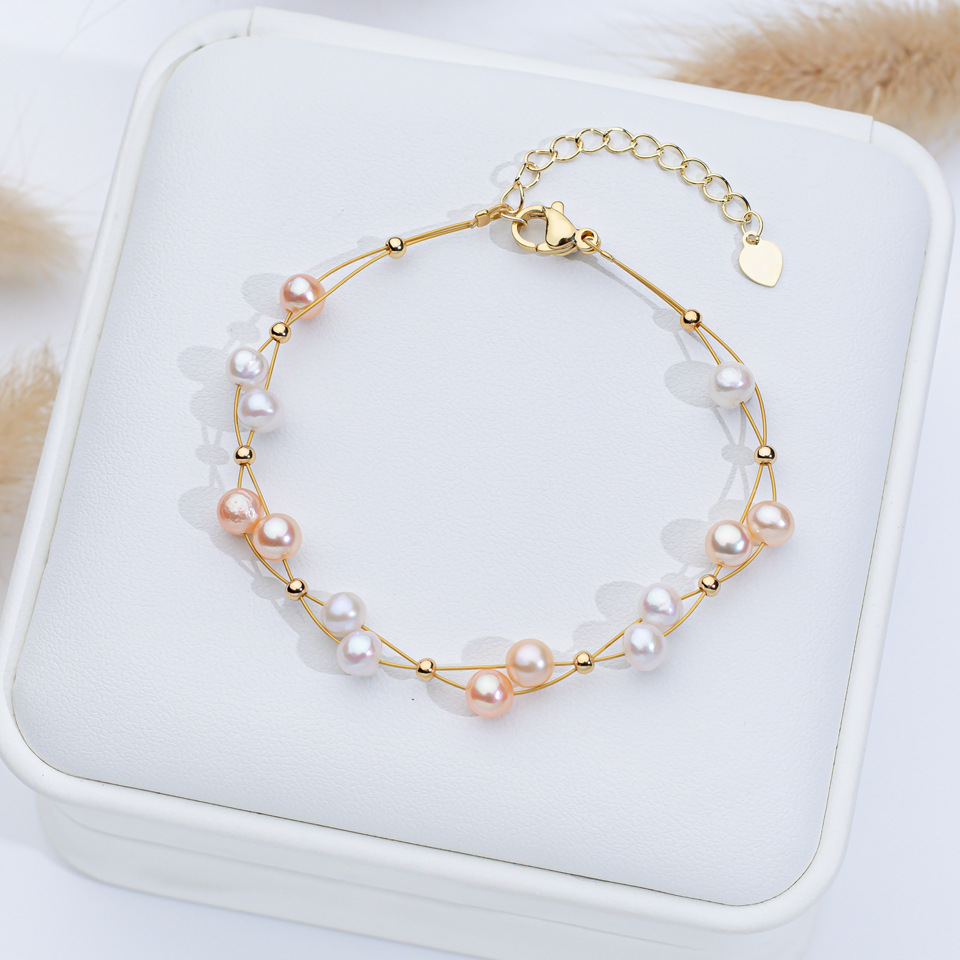 Natural Freshwater Pearl Bracelet for Women, Fashionable Light Luxury Jewelry, Simple Personalized Design Style Gift Wire New Wholesale