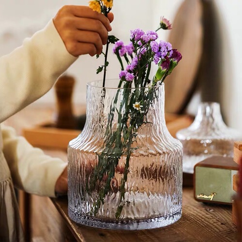 Finnish Glacier Vase Nordic Light Luxury Minimalist Transparent Glass Flower Water Cultivation Decorative Vase Dining Table Flower Arrangement Ornament