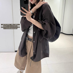 superniniy 乌木 抽绳设计衬衫式风衣外套百搭抽绳宽松衣女