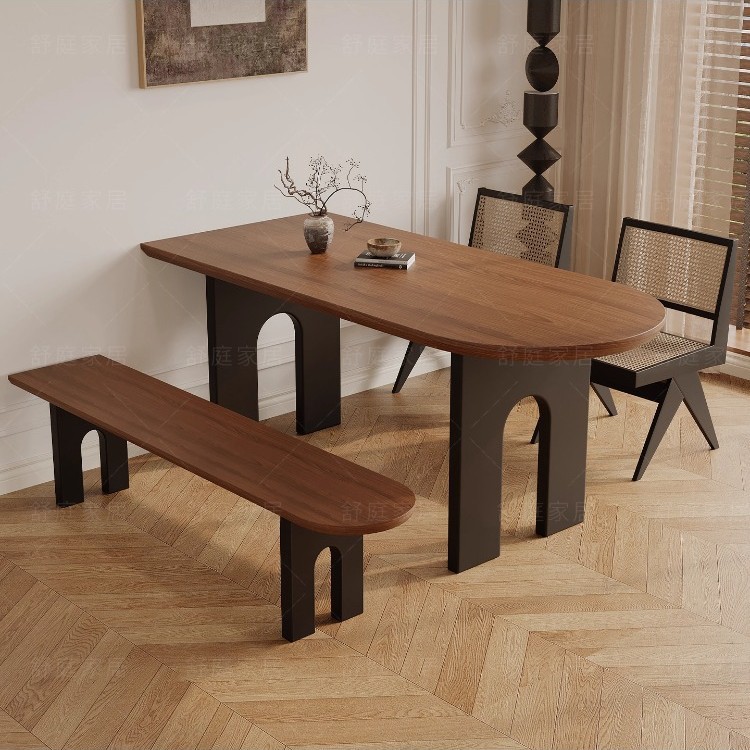 French-Style Coffee Table, Antique Solid Wood Dining Table, Rectangular Household Dining Table and Chair Set for Small Apartments, Living Room Workstation