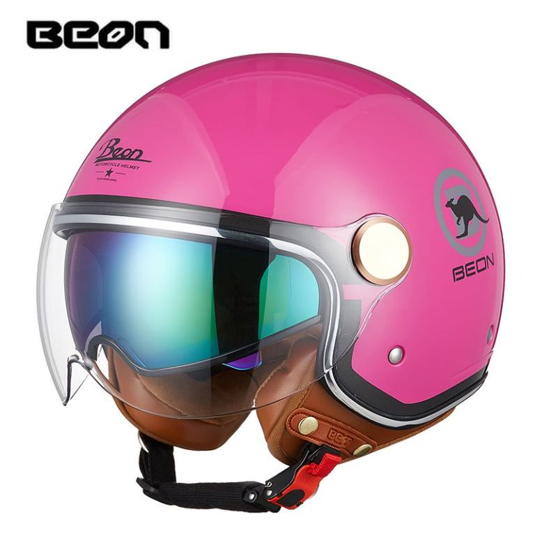 BEON casco de la motocicleta retro medio casco cuatro estaciones universal de los hombres y las mujeres del coche eléctrico de la motocicleta casco de doble lente