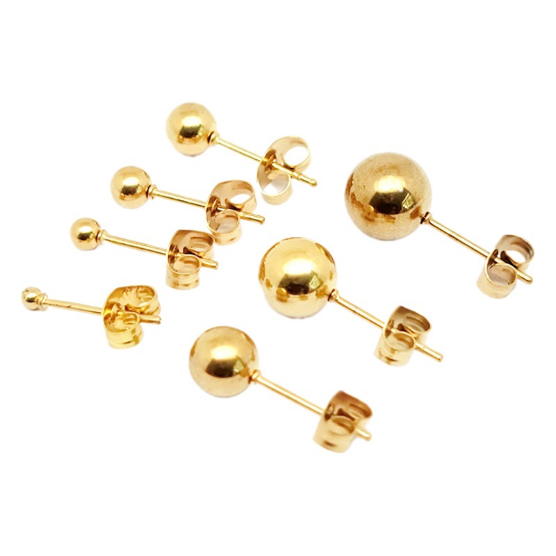 Manufacturer Small Wholesale Simple and Stylish Multi-Color Steel Ball Earrings, Small Gold Bean 18K Gold-Colored Piercing Jewelry