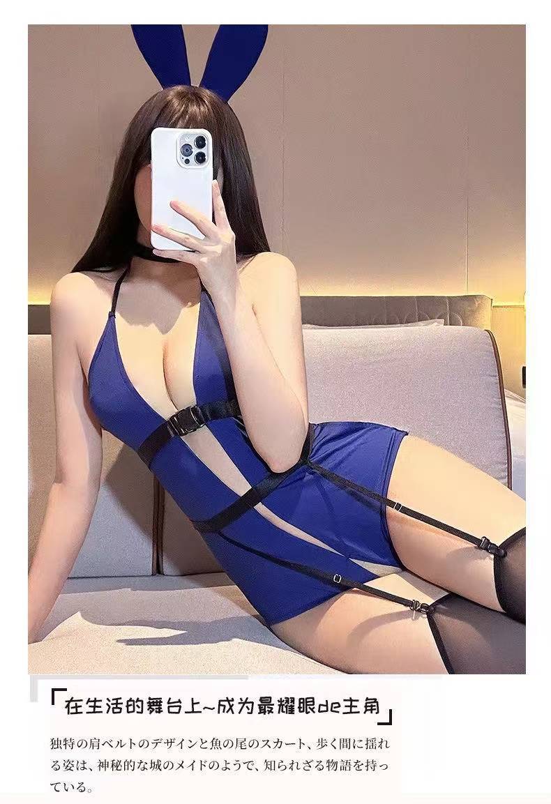 Sexy Stewardess Secretary Roleplay Lingerie Set with Bunny Ears and Stockings — detail image 6