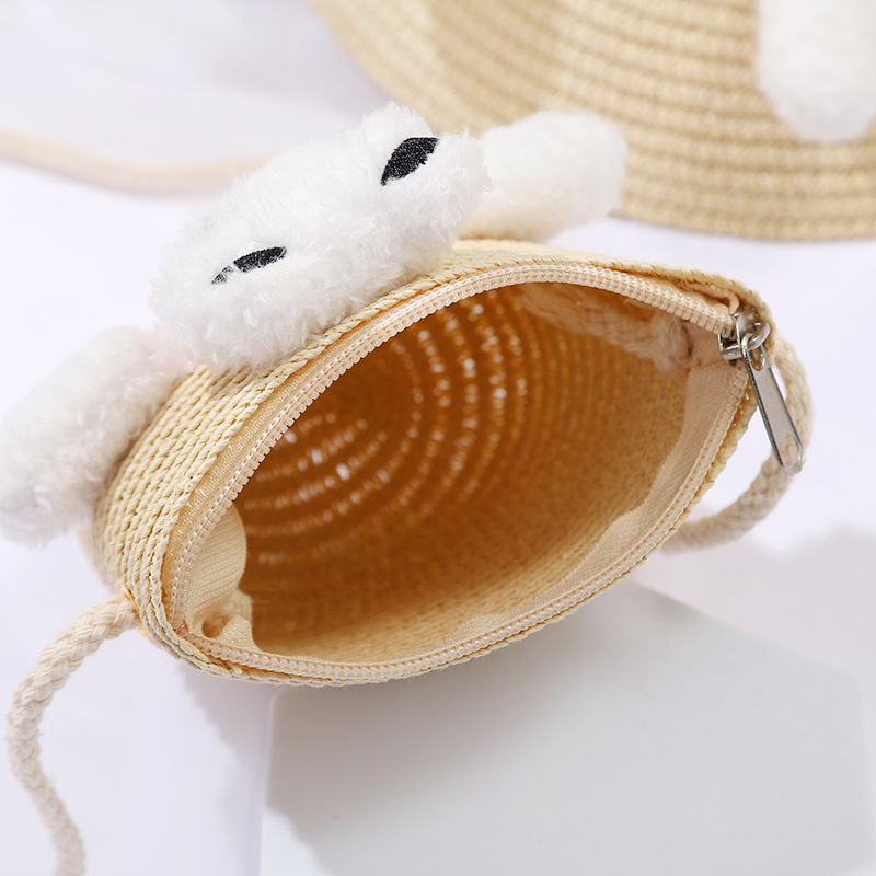 138g Weight Weave Fashion Element Zipper Closure Type Single Shoulder Strap Strap Type Straw Bag Bags Type Casual, Holiday Occasion Straw Material Animal, Cartoon Pattern Spring&Summer Season Kid'S Gender Cute Style Round, Bucket Shape Kid'S Straw Animal Cartoon Cute Weave Round Bucket Zipper Straw Bag 27