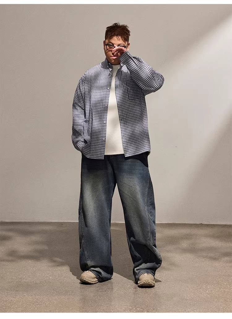Men's Clothing Loose Straight Leg Jeans Scimitar Design Casual Wide Leg Mid Waist Polyester Spring Autumn Fashion_mkmklike.com