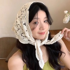 春夏新款复古披肩时尚显气质淑女镂空花蕾三角形外搭唯美百搭围巾