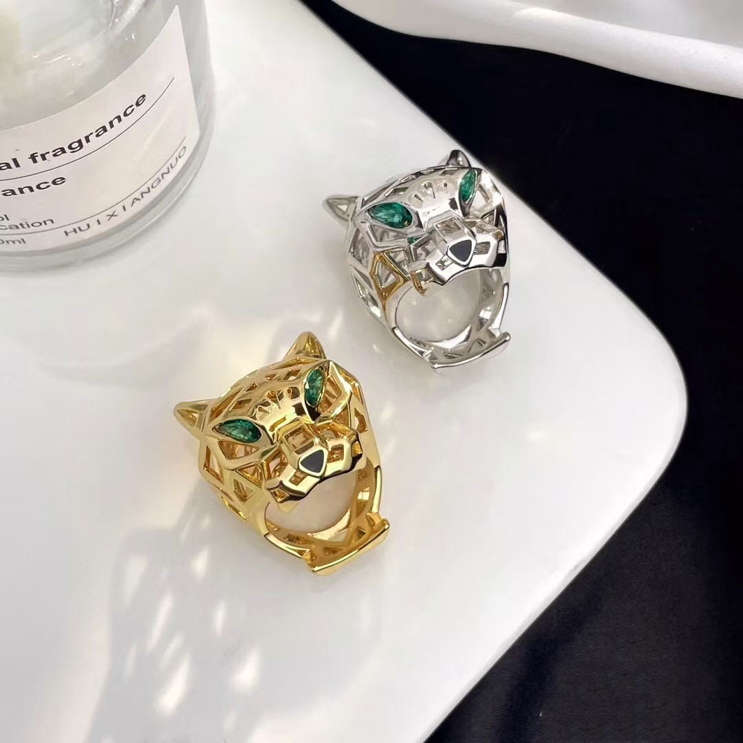 European and American Fashion Accessories, Stylish and Cool Hollow Green-Eyed Tiger and Leopard Head Rings, Trendy Unisex Jewelry Wholesale, Light Luxury
