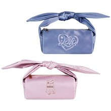 可爱蝴蝶结化妆包定制丝绸色丁收纳包出口日本爱心刺绣洗漱包笔袋