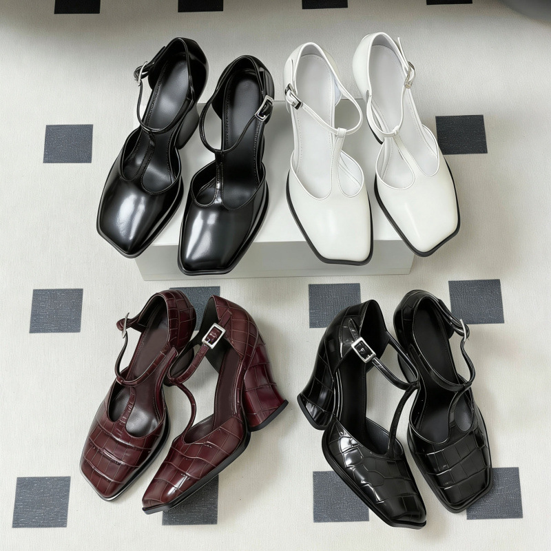 French Retro Genuine Leather Mules with T-Strap Mary Jane Shoes for Women, Chunky Heel, Cut Out, Breathable, Summer Work Sandals French Retro Genuine Leather Mules with T-Strap Mary Jane Shoes for Women, Chunky Heel, Cut Out, Breathable, Summer Work Sandals