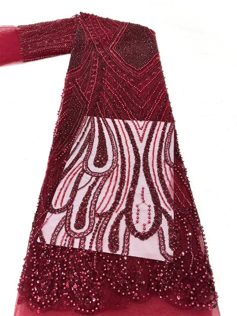 Gorgeoso hilo de malla sequinilla tubo de perlas bordado tela vestido de boda moda falda de moda tela comercio exterior spot transfronterizo