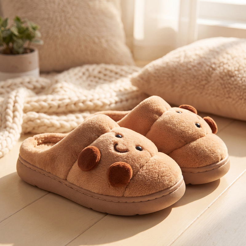 Cross-border funny and interesting jelly bread cotton slippers for men and women, comfortable plush and thickened slippers for autumn and winter Cross-border funny and interesting jelly bread cotton slippers for men and women, comfortable plush and thickened slippers for autumn and winter