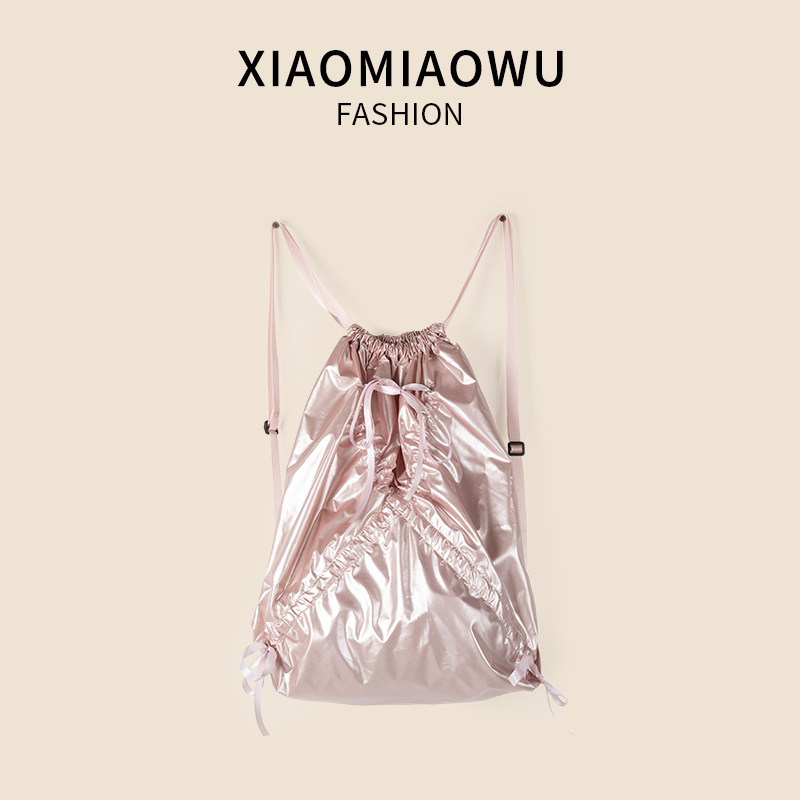 Korean version bow drawstring pocket for women, fashionable high-end, simple and casual backpack with large capacity_voghion.com