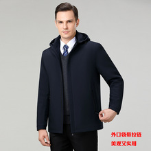 2023冬季休闲中老年男士棉服爸爸装商务绅士连帽棉衣拉链口袋外套