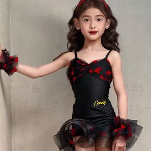 Connie Dancewear Children's Latin Dance Cute Puffy Princess Suit Red Sleeveless Suspender Practice Suit Girls Performance