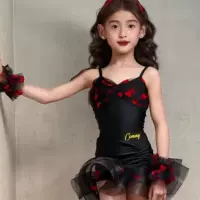 Детский костюм для латинских танцев Connie Dancewear, милый пышный костюм принцессы, красный тренировочный костюм без рукавов на подтяжках для выступлений для девочек