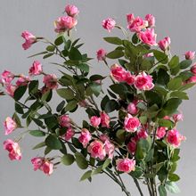 跨境仿真多头小玫瑰蔷薇花月季轻奢高端家居客厅餐桌装饰假花摆件