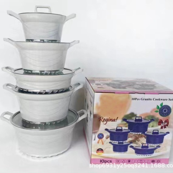 UNIQUE ノンスティック鍋 高深さ10点セット マッフルストーン スープポット キッチン用品セット ガスコンロ対応 鍋 POT|undefined