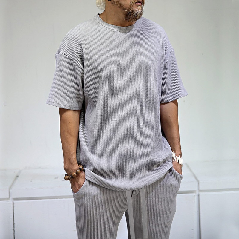Men's Summer Vertical Stripe Lounge Set, Breathable Short Sleeve Shirt And Shorts Outfit For Vacation & Casual Wear_viptrois.com