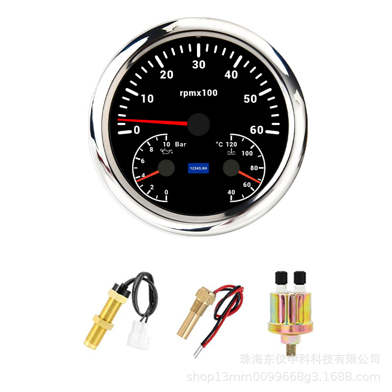 0-3/4/6/7/8KRPM with Oil Pressure | Zhuǎnsùbiǎo automobile instrument - black-dial-6k-rpm-oil-pressure-bar-water-temp-3-in-1